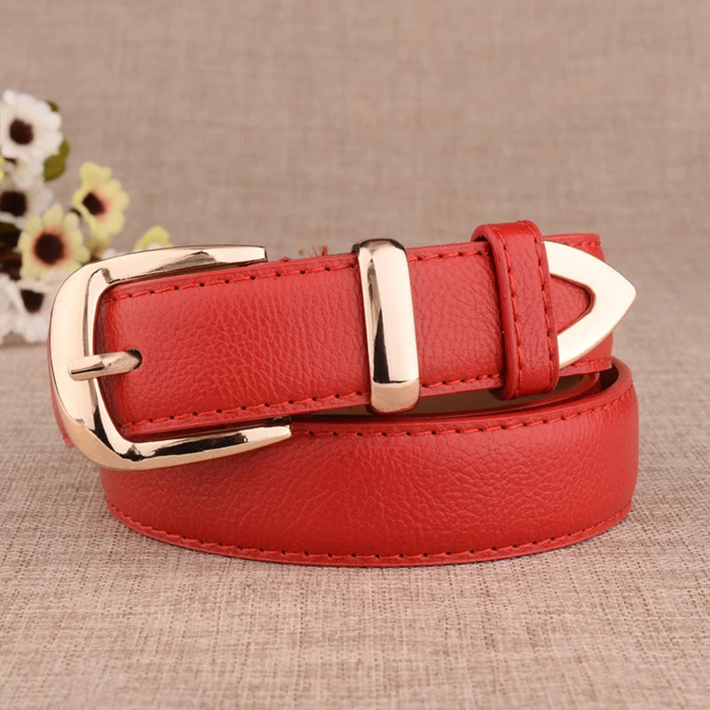 Women's faux leather belt with gold buckle, view 19