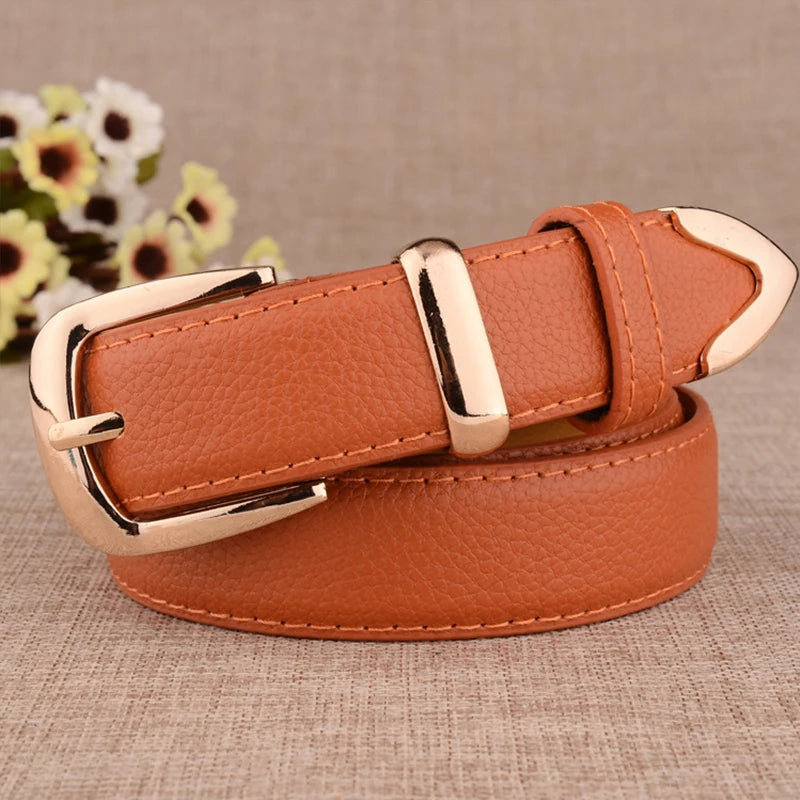 Women's faux leather belt with gold buckle, view 14
