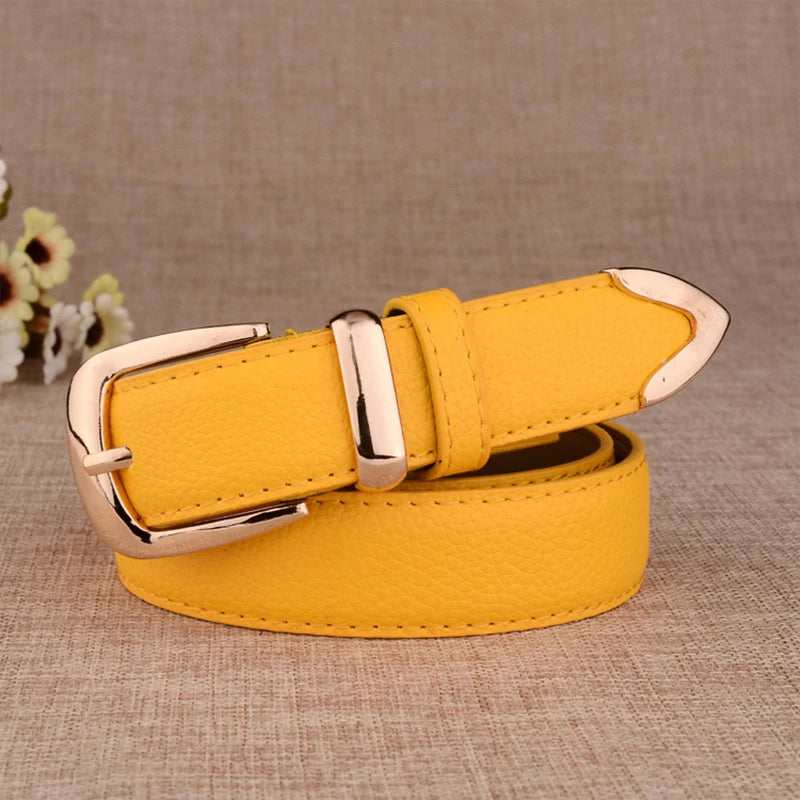 Women's faux leather belt with gold buckle, view 18