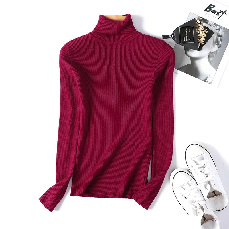 Women's ribbed foldover turtleneck sweater, view 19