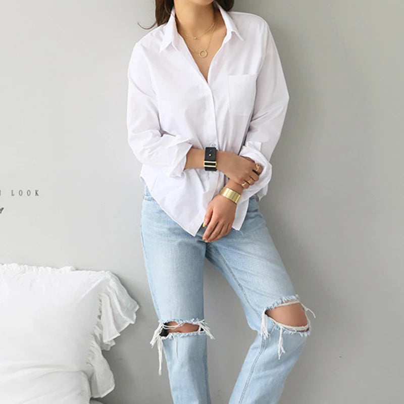 Women's classic cotton button-up shirt, view 4
