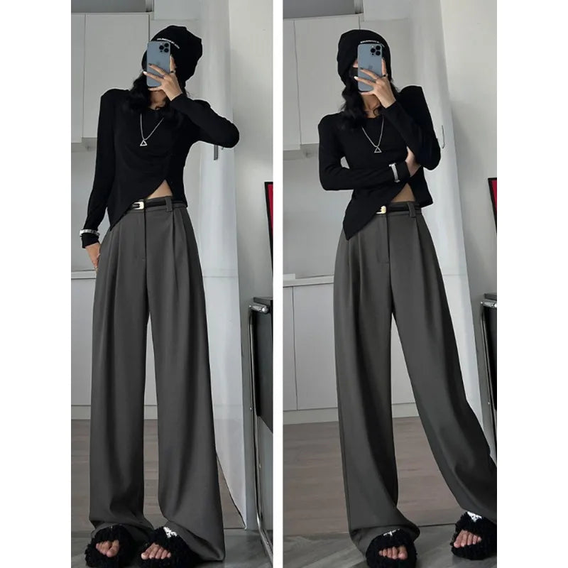 Women's wide-leg suit trousers with pockets, view 2
