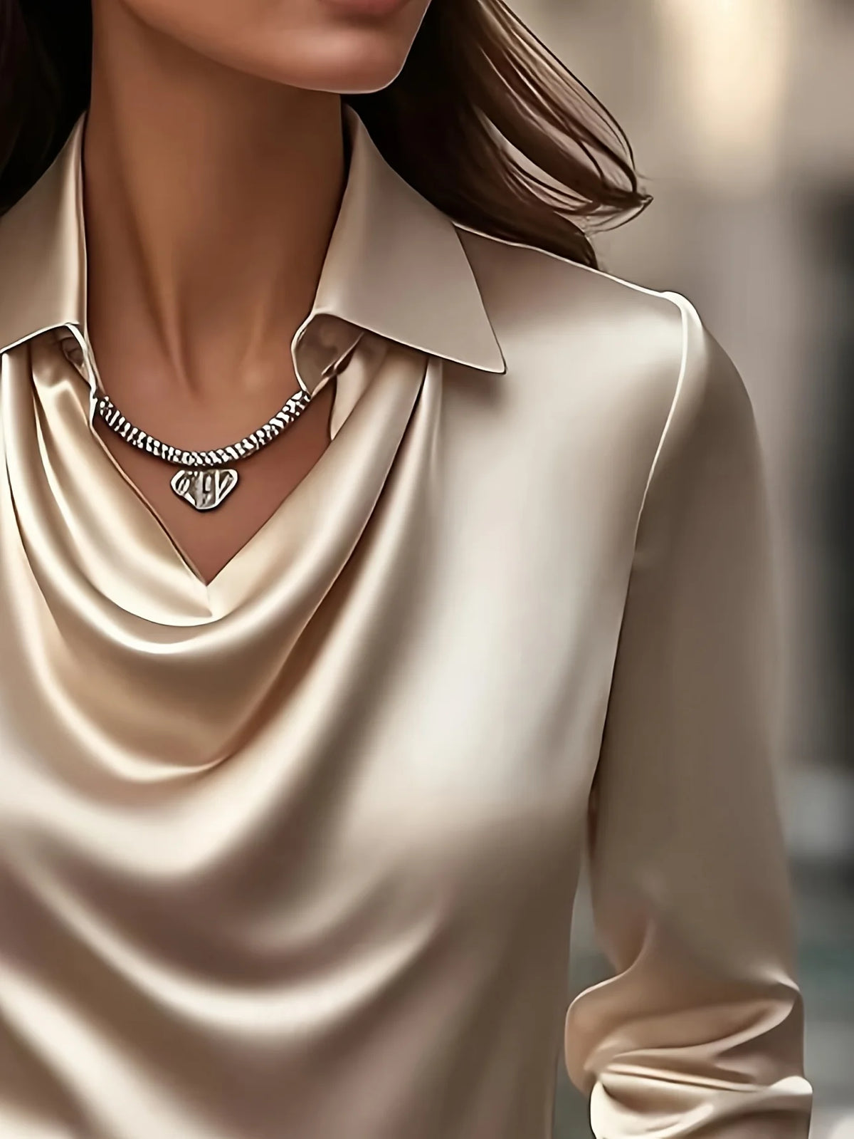 Women's satin cowl-neck blouse, view 2