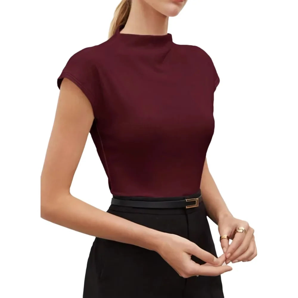 Women's mock-neck cap-sleeve stretch top, view 8