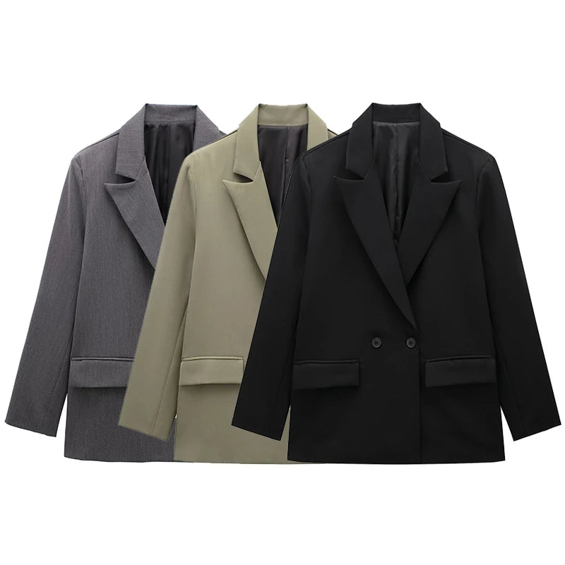Women's double-breasted blazer with pockets, view 1