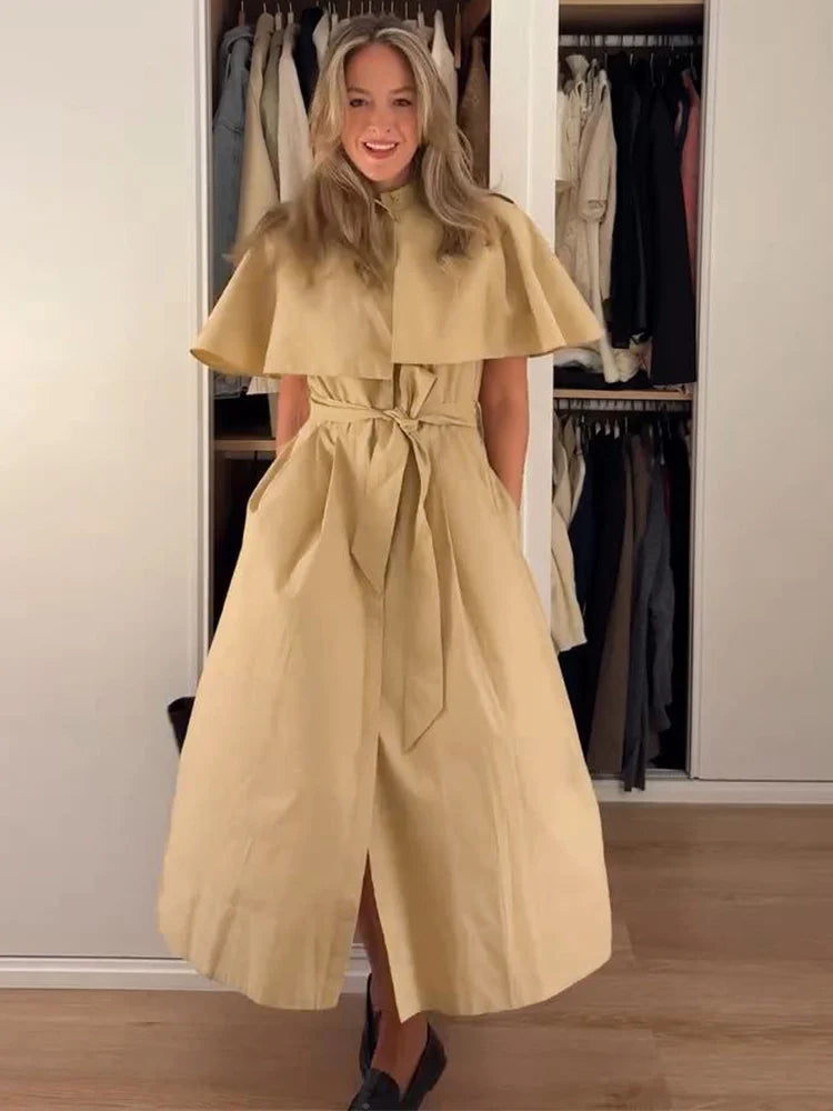 Women's trench-style belted midi dress, view 2