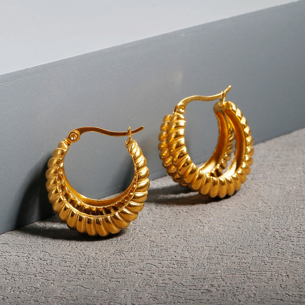 Women's twisted gold-tone hoop earrings, view 2