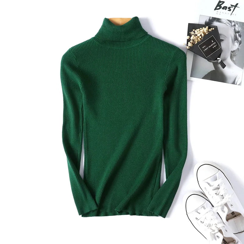 Women's ribbed foldover turtleneck sweater, view 6