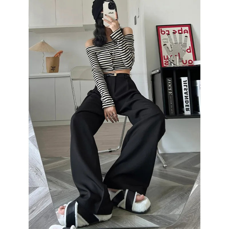Women's wide-leg suit trousers with pockets, view 6