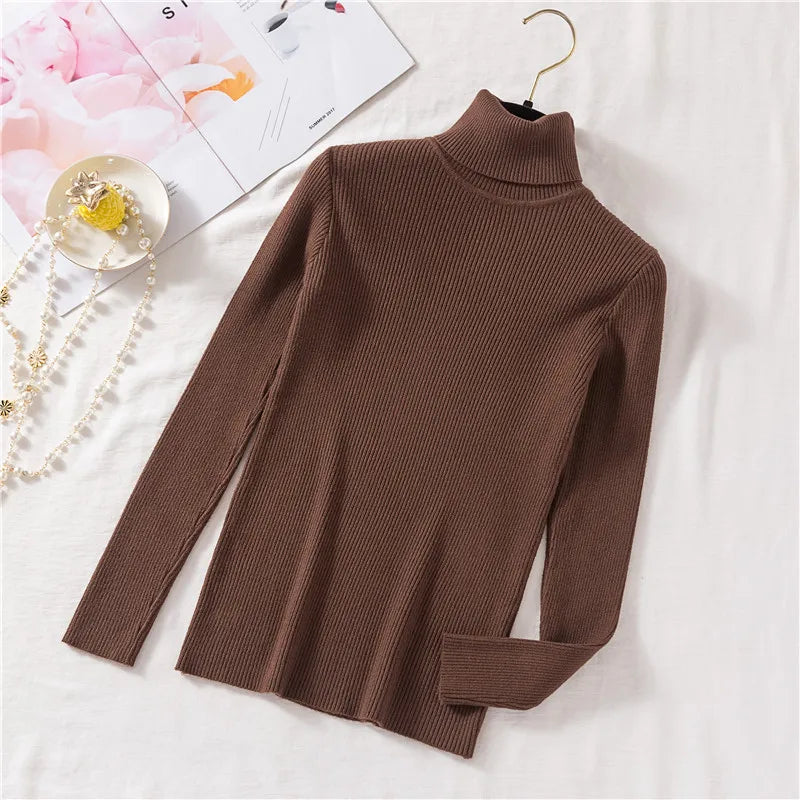 Women's ribbed foldover turtleneck sweater, view 14