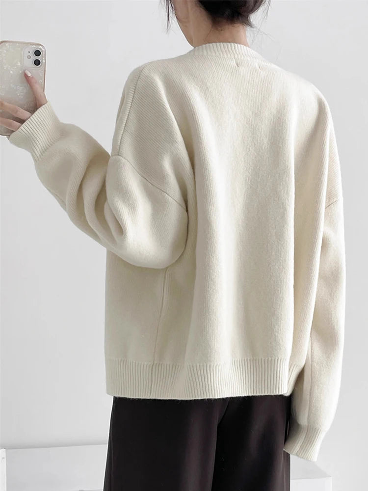 Women's relaxed crewneck button cardigan, view 3