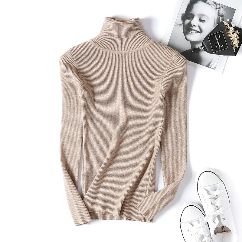 Women's ribbed foldover turtleneck sweater, view 23