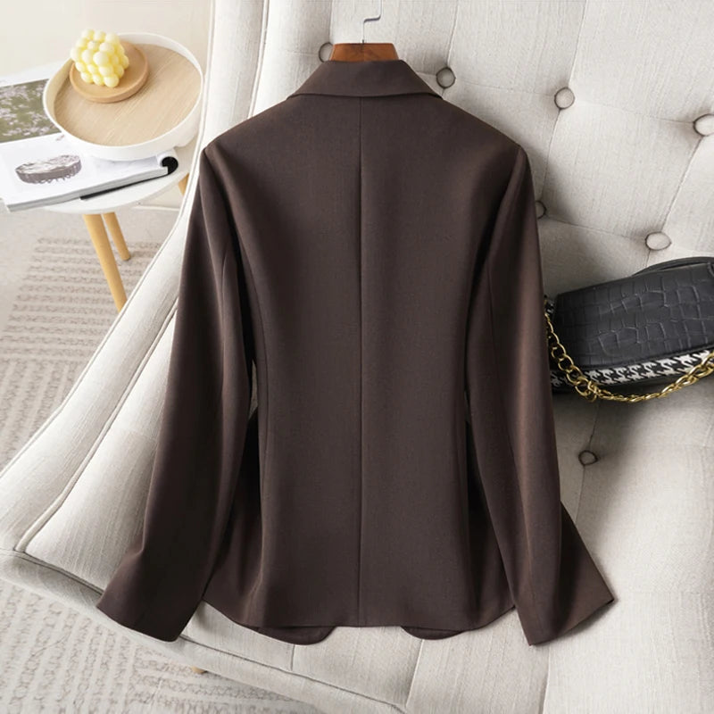 Women's single-button twill blazer in coffee, view 2