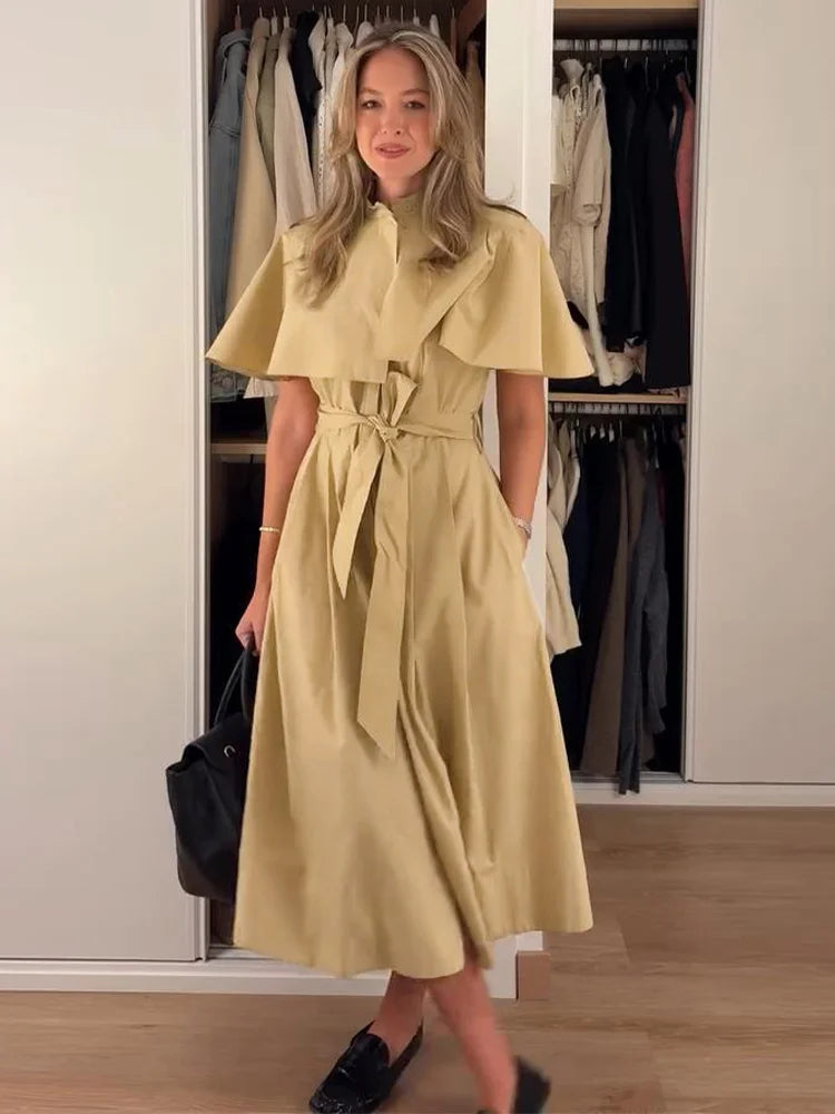 Women's trench-style belted midi dress, view 3
