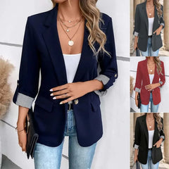 Women's rolled-sleeve one-button blazer, view 1