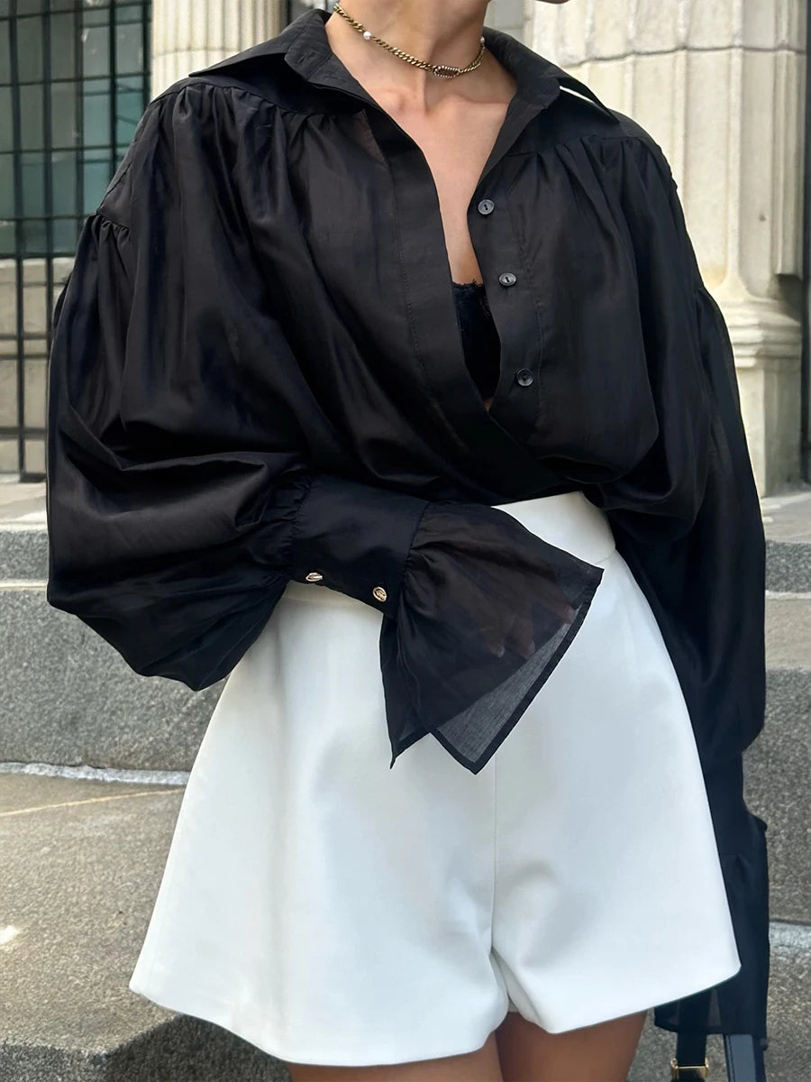 Women's flare-sleeve collared shirt, view 6