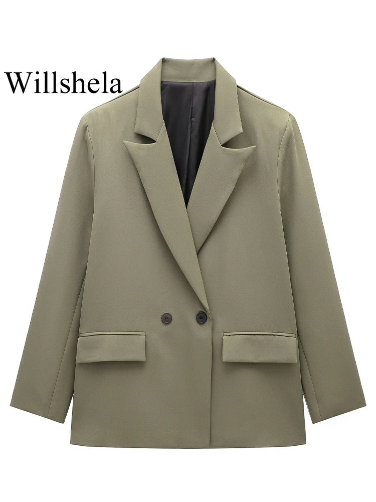 Women's double-breasted blazer with pockets, view 3