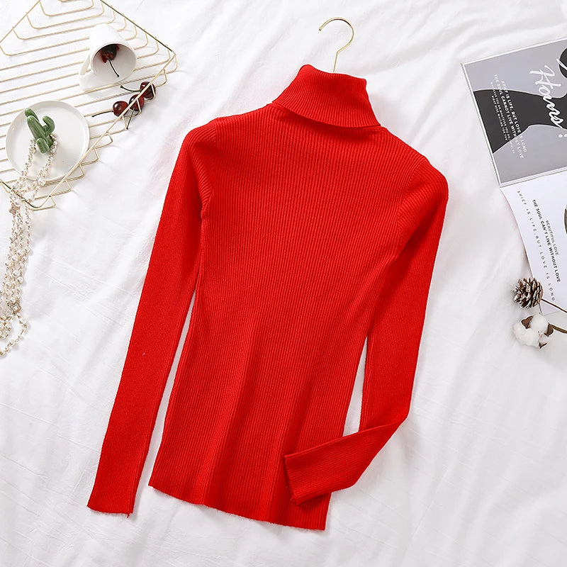 Women's ribbed foldover turtleneck sweater, view 5