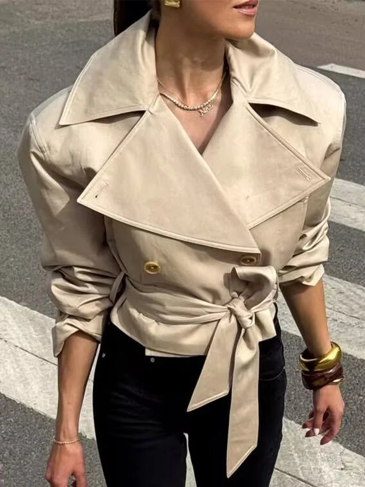 Women's belted double-breasted trench jacket, view 5
