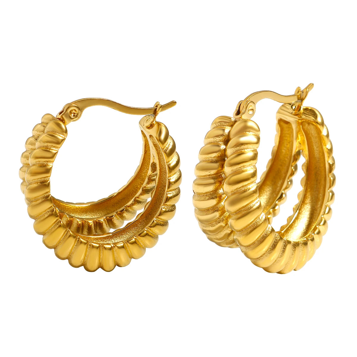 Women's twisted gold-tone hoop earrings, view 19
