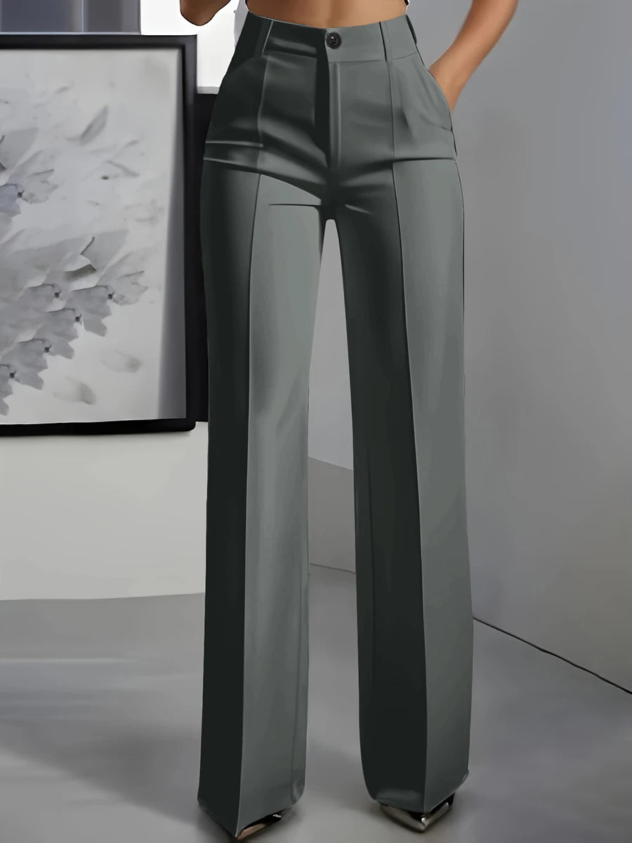 Women's pleated wide-leg trousers with front crease, view 3