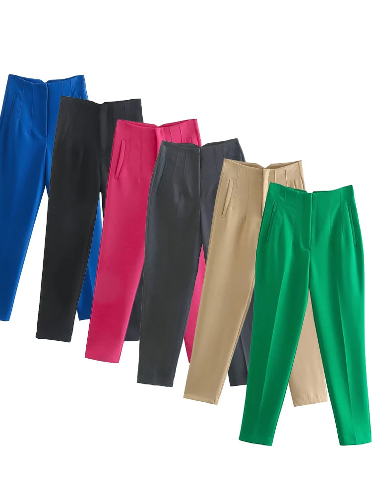 Women's high-rise straight-leg trousers, view 1