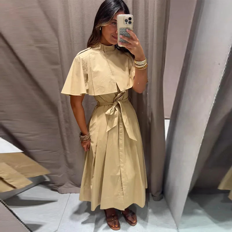 Women's trench-style belted midi dress, view 7