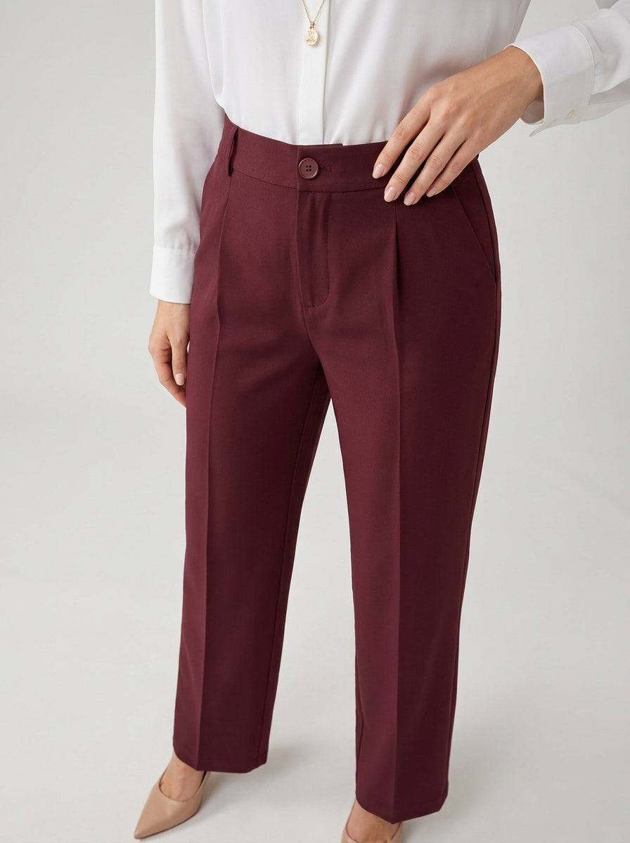 Women's pleated wide-leg trousers with front crease in wine, view 5
