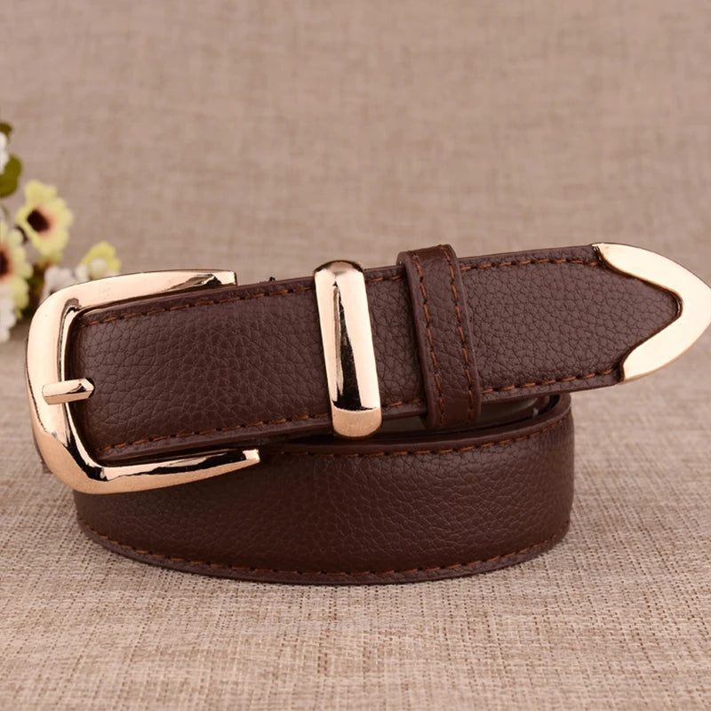 Women's faux leather belt with gold buckle, view 17