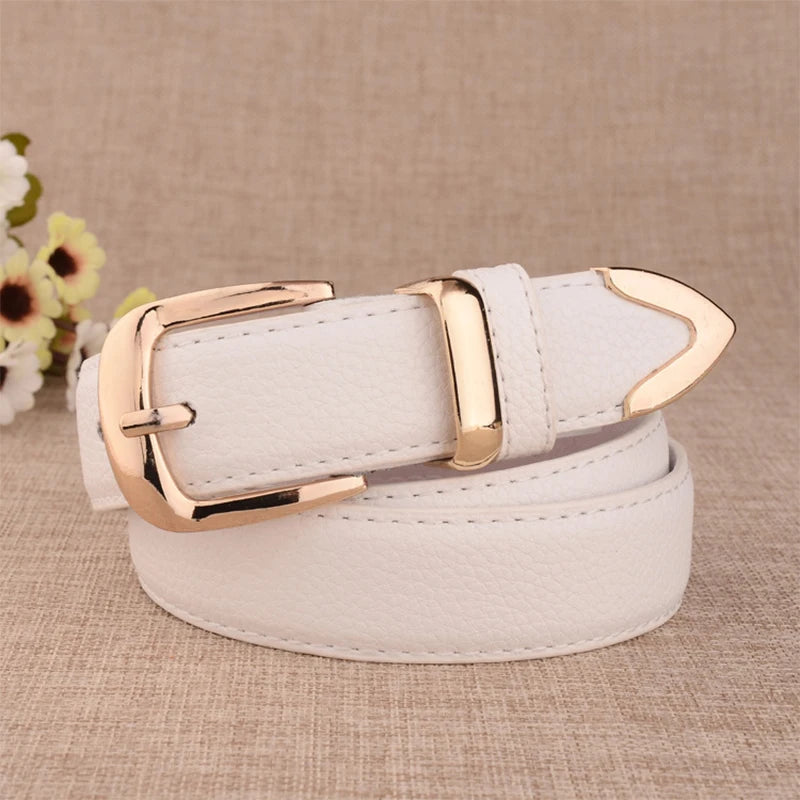 Women's faux leather belt with gold buckle, view 11
