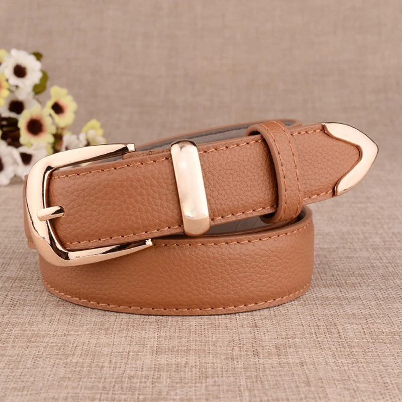Women's faux leather belt with gold buckle, view 20