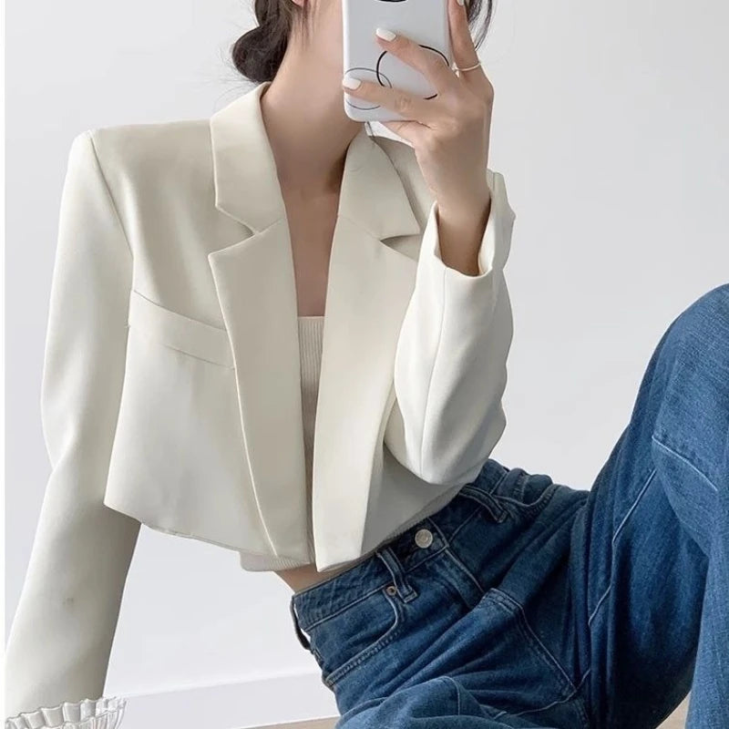 Women's open-front cropped blazer, view 1