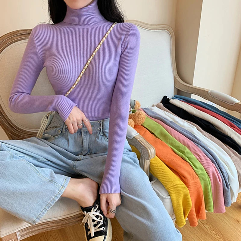 Women's ribbed foldover turtleneck sweater, view 4