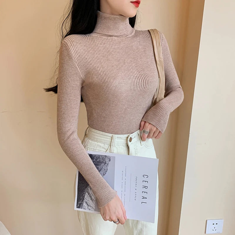 Women's ribbed foldover turtleneck sweater, view 13