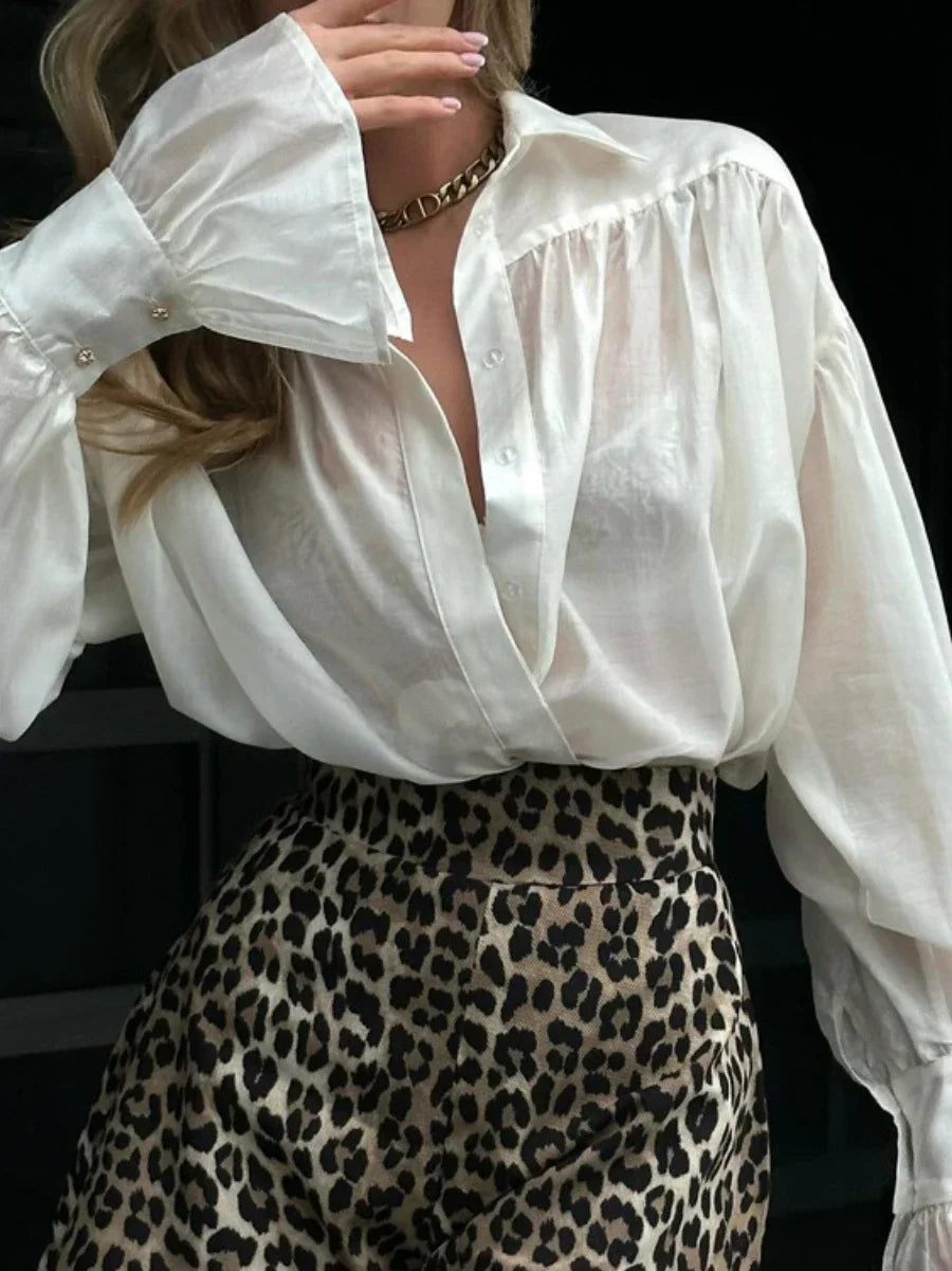 Women's flare-sleeve collared shirt, view 3