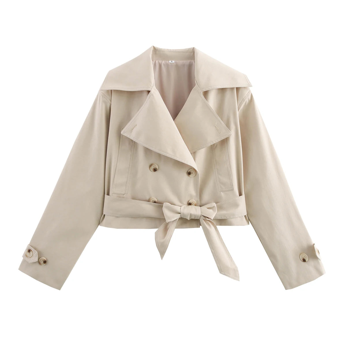 Women's belted double-breasted trench jacket, view 7