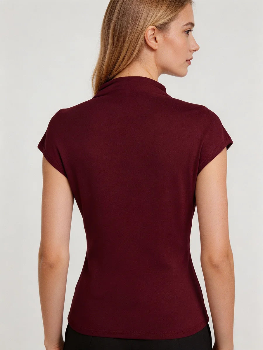 Women's mock-neck cap-sleeve stretch top, view 2