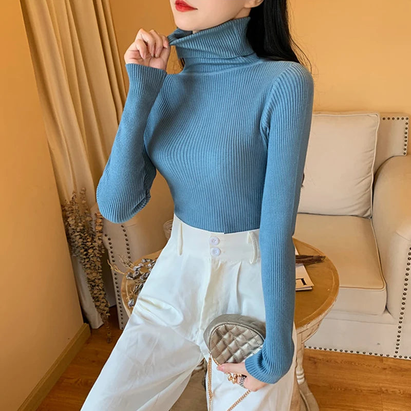 Women's ribbed foldover turtleneck sweater, view 20