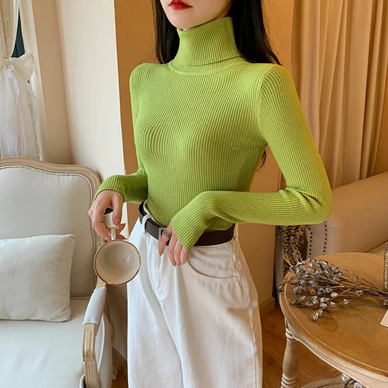 Women's ribbed foldover turtleneck sweater, view 17