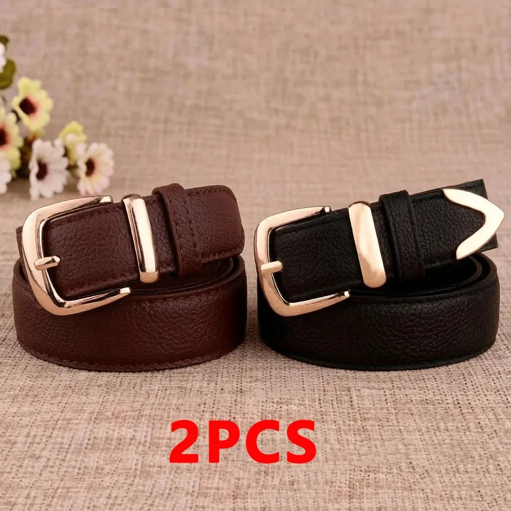 Women's faux leather belt with gold buckle, view 9