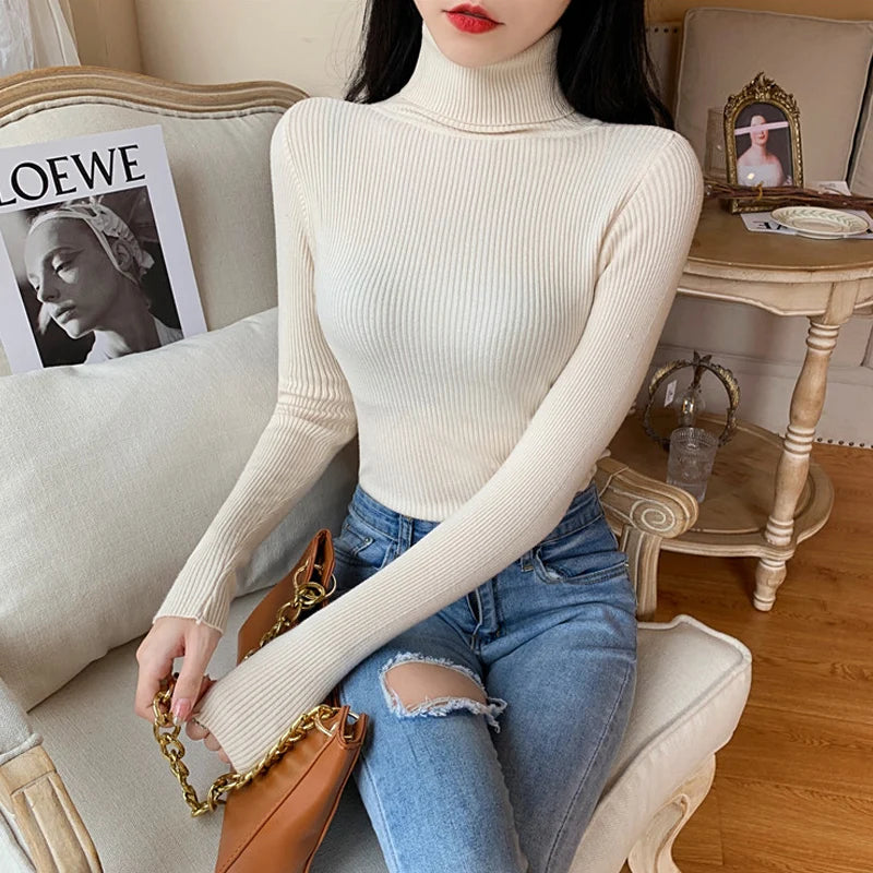 Women's ribbed foldover turtleneck sweater, view 15