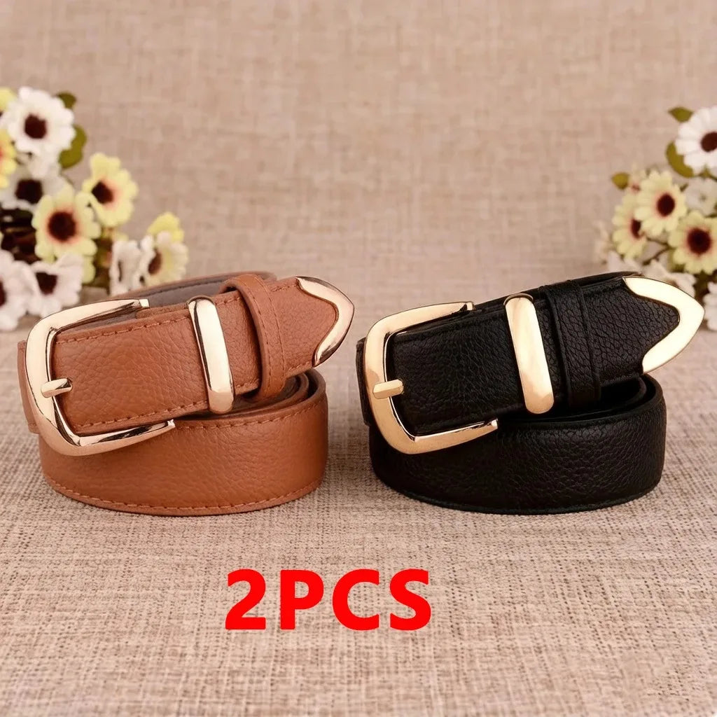 Women's faux leather belt with gold buckle, view 12