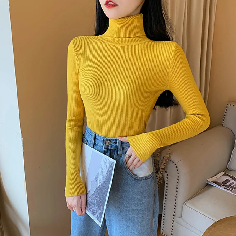 Women's ribbed foldover turtleneck sweater, view 11