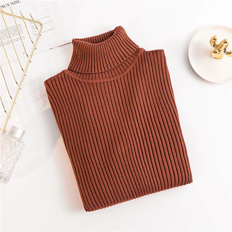 Women's ribbed foldover turtleneck sweater, view 7
