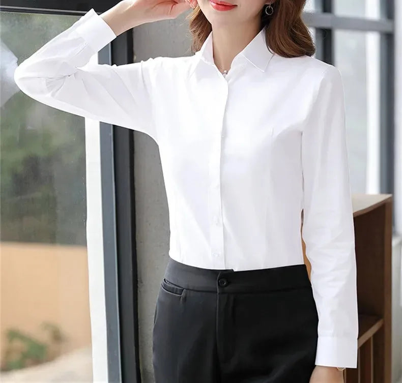 Women's fitted button-up office shirt, view 6