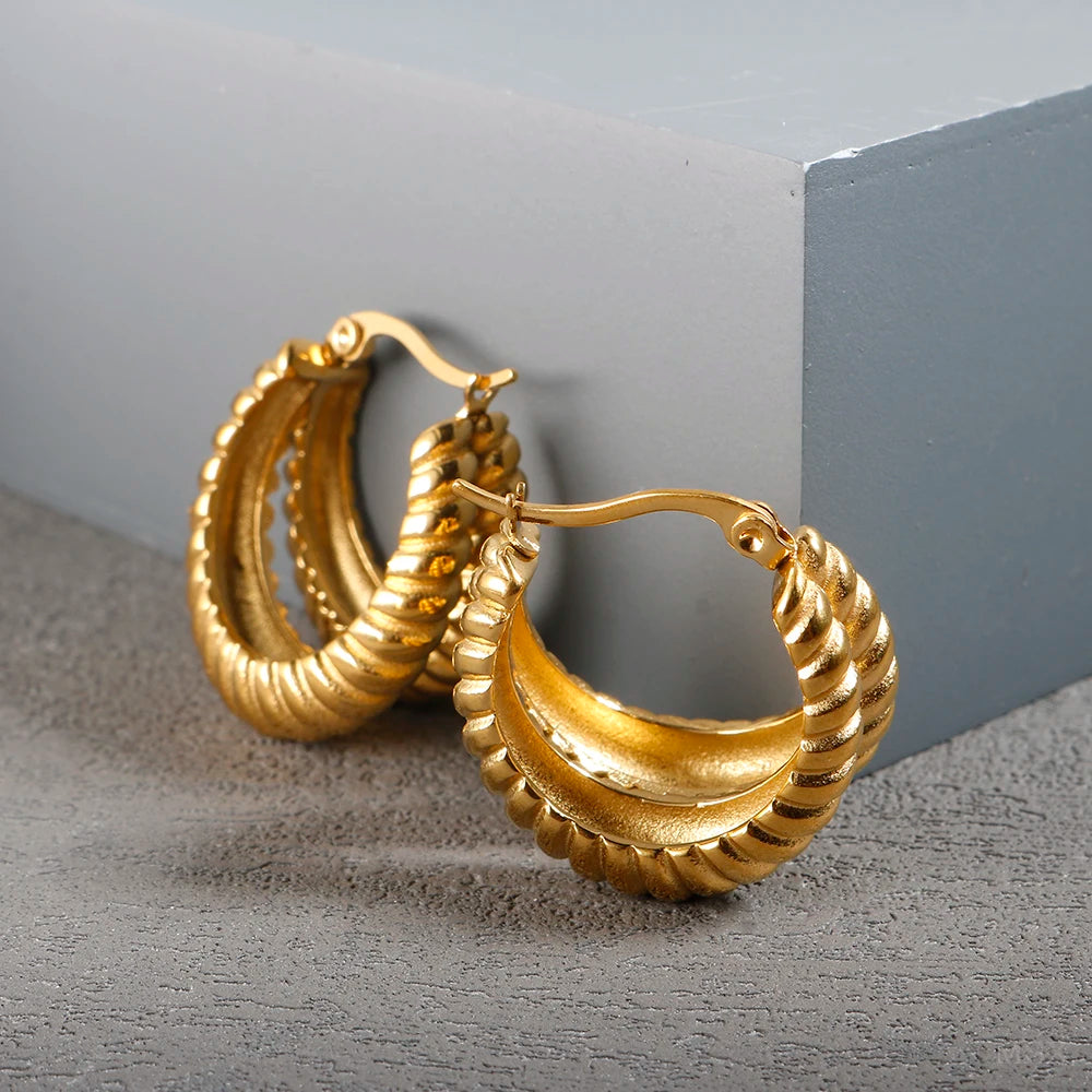 Women's twisted gold-tone hoop earrings, view 4