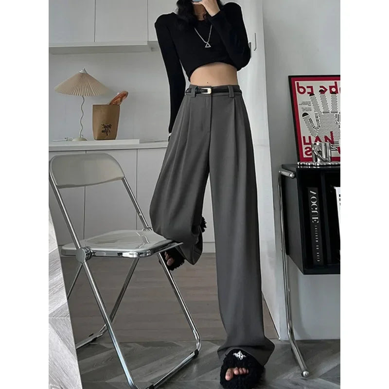 Women's wide-leg suit trousers with pockets, view 5