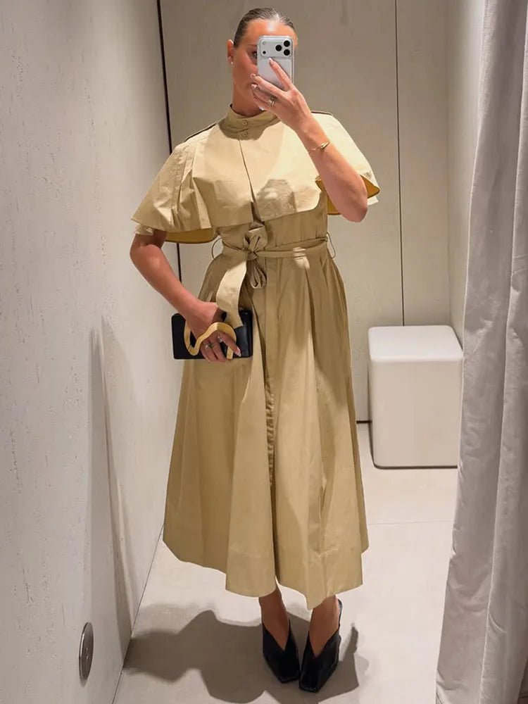 Women's trench-style belted midi dress, view 6