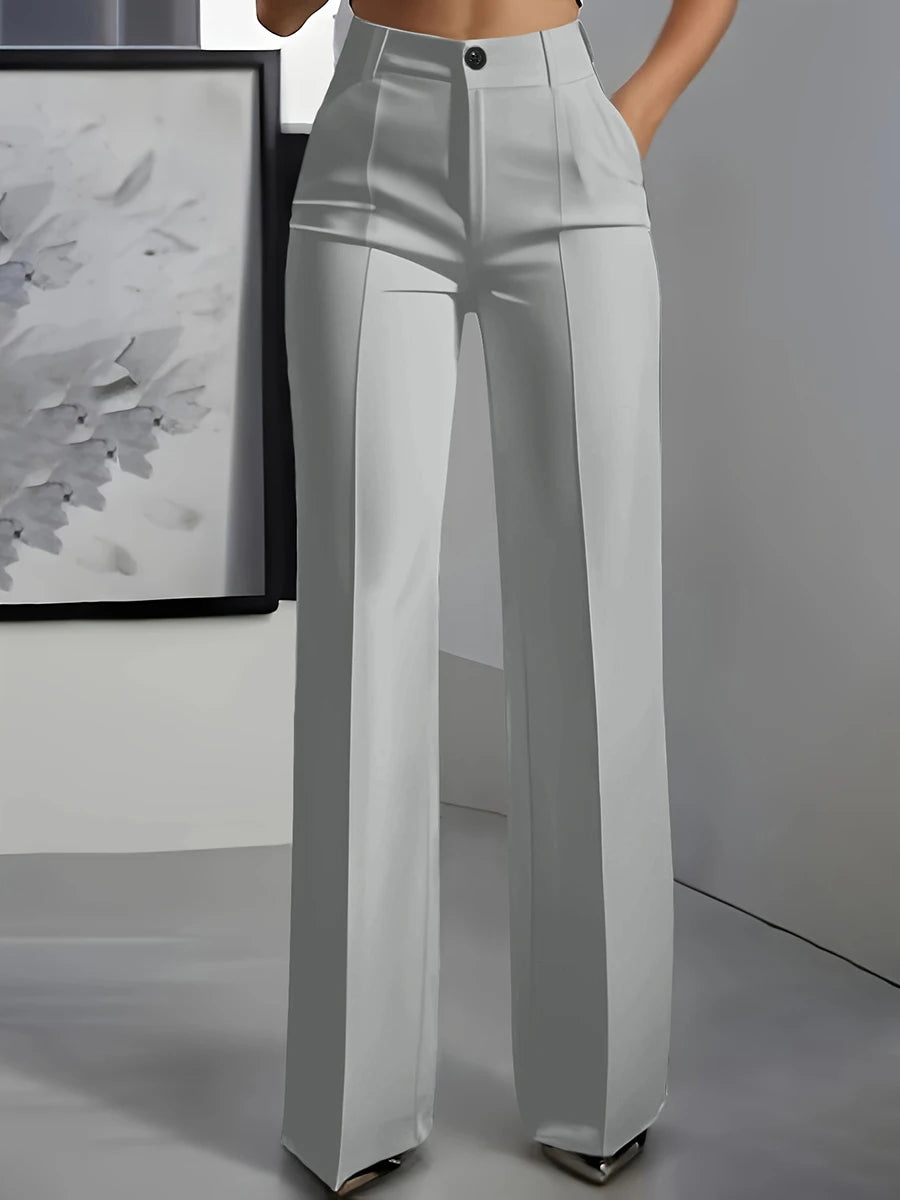 Women's pleated wide-leg trousers with front crease, view 4
