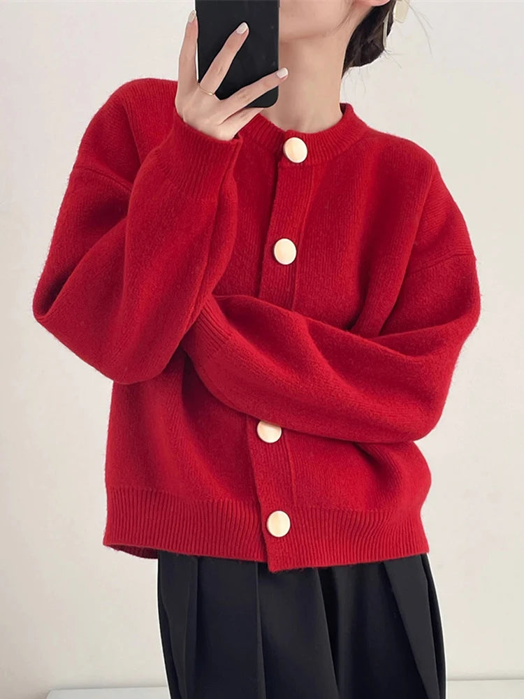 Women's relaxed crewneck button cardigan, view 6